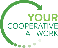 Graphic with text saying, "your cooperative at work."